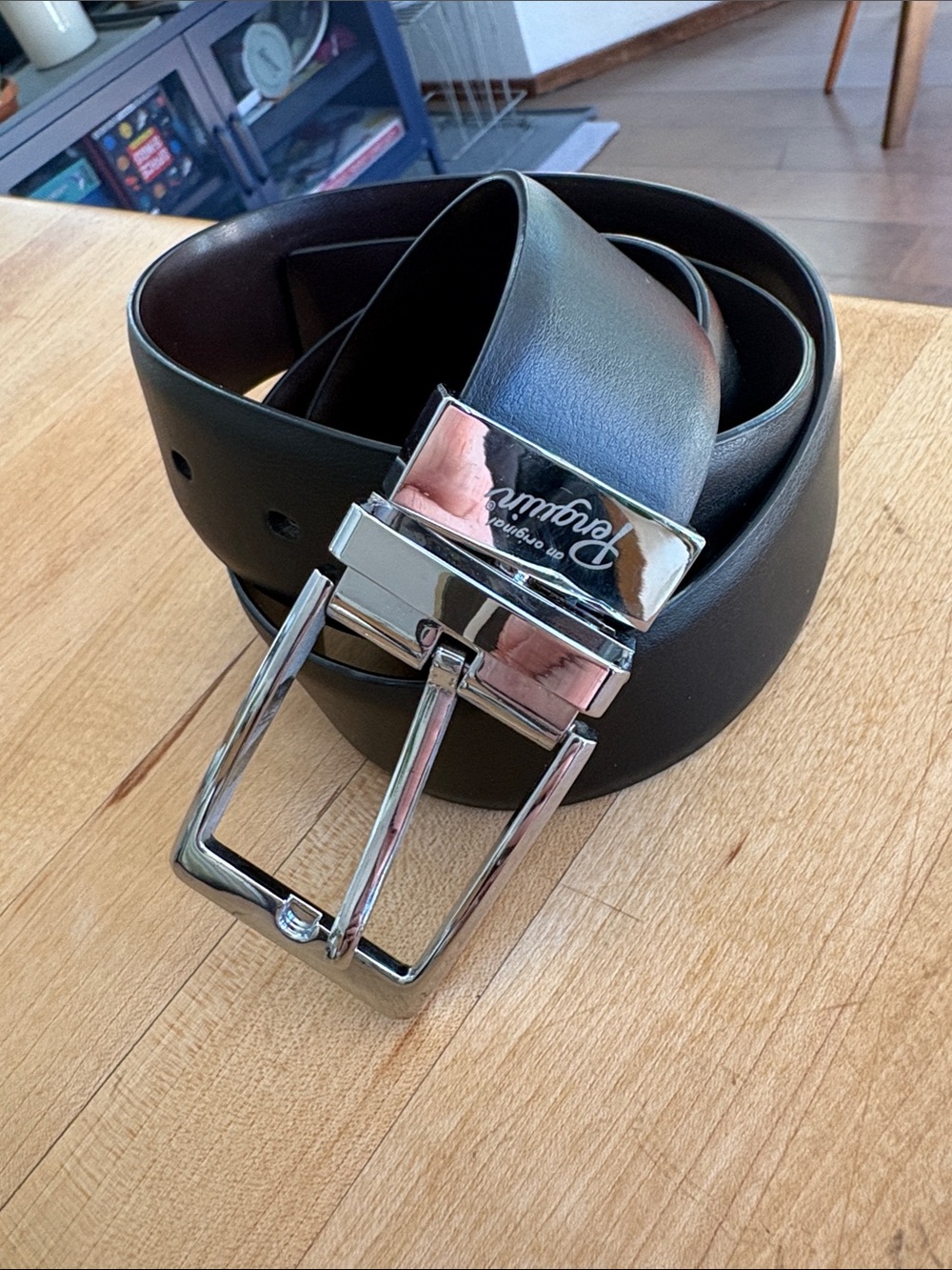 Original Penguin Black Leather Belt with Silver Buckle